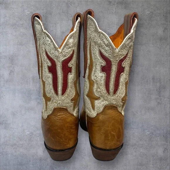 Frye Lilly Short Tan Leather Western Boots Womens 6B Inlay Detail Boho Festival - Picture 8 of 12